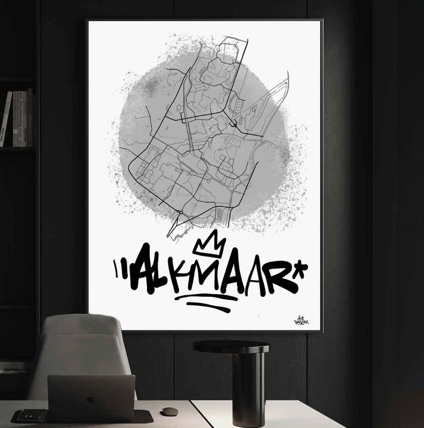 Stadsplattegrond poster van Alkmaar streetart stijl