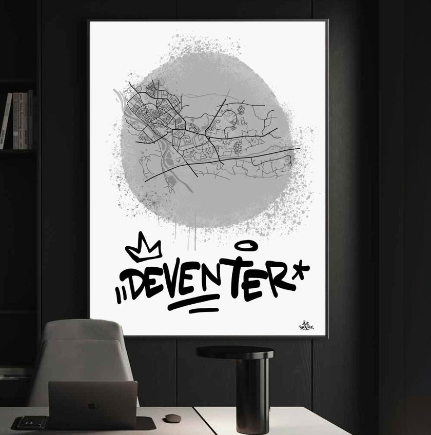 Stadsplattegrond poster van Deventer streetart stijl