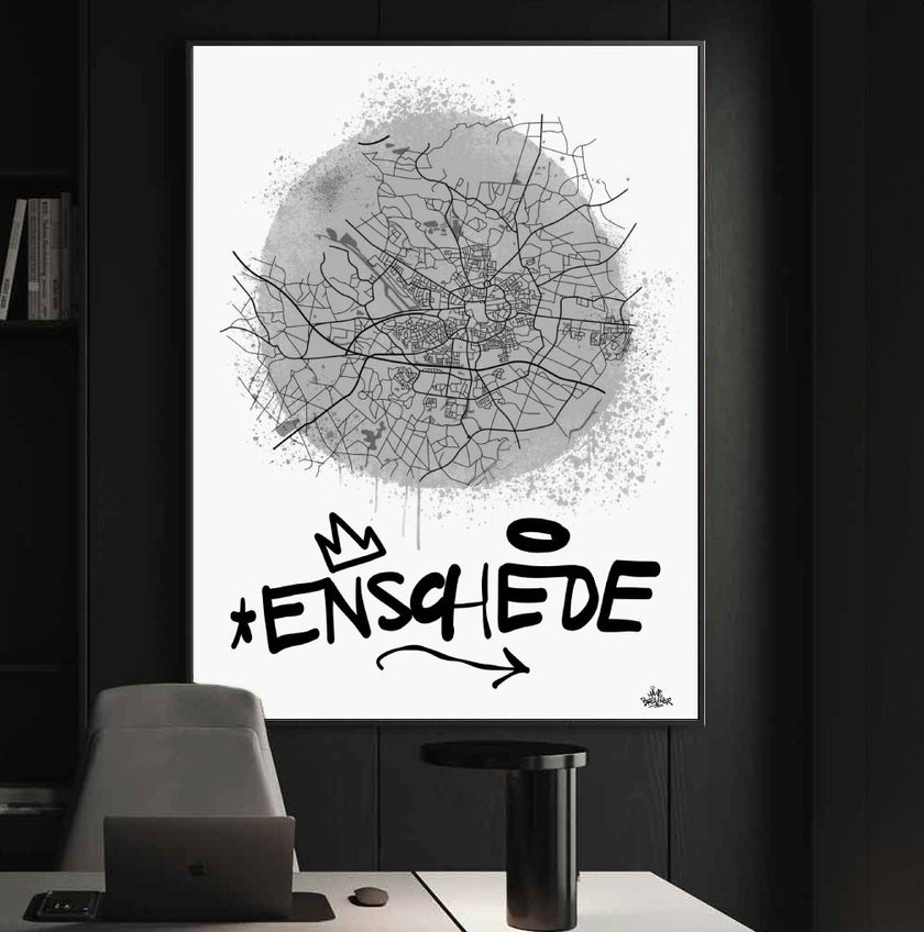 Stadsplattegrond poster van Enschede streetart stijl