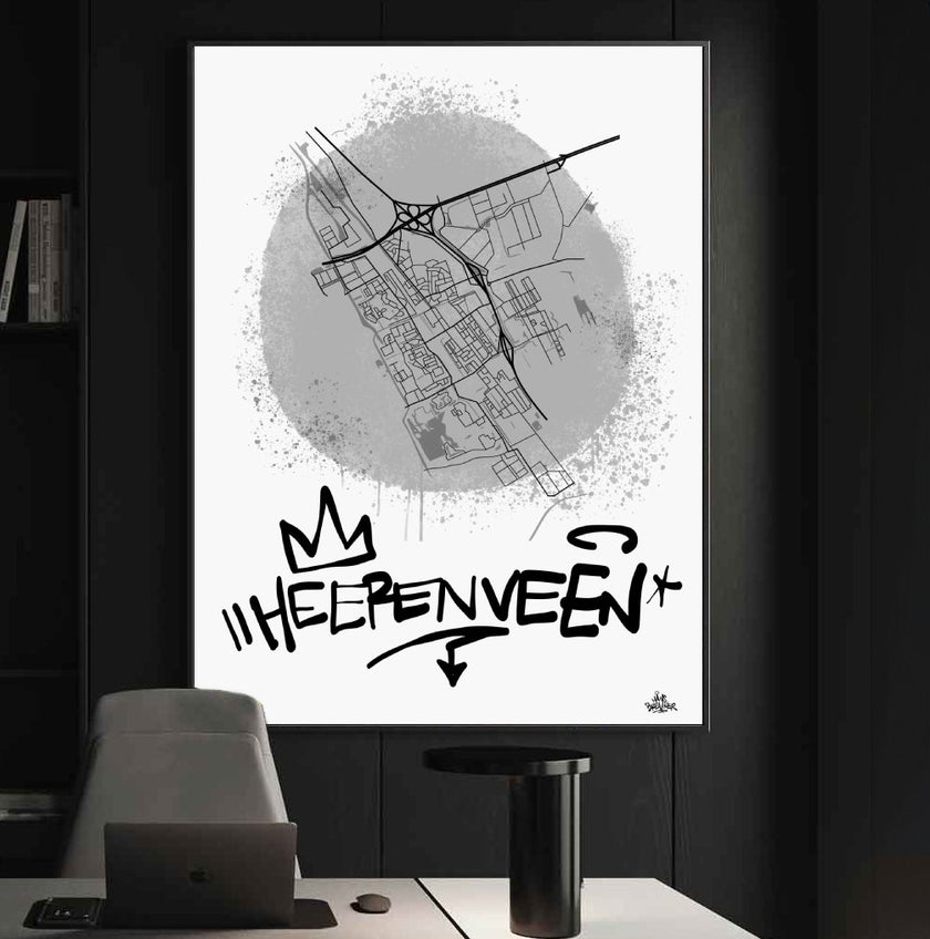 Stadsplattegrond poster van Heerenveen streetart stijl