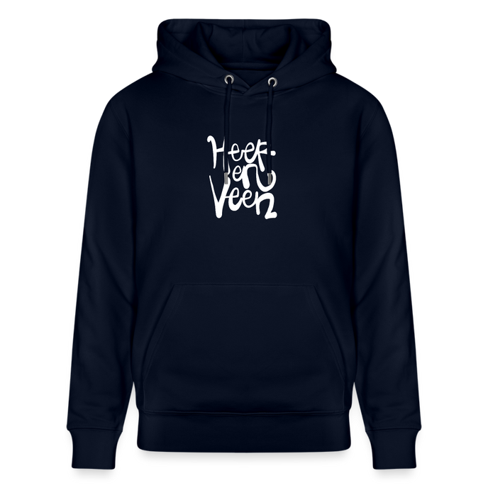 Witte letters Heerenveen trui. Uniseks bio-hoodie. - marine