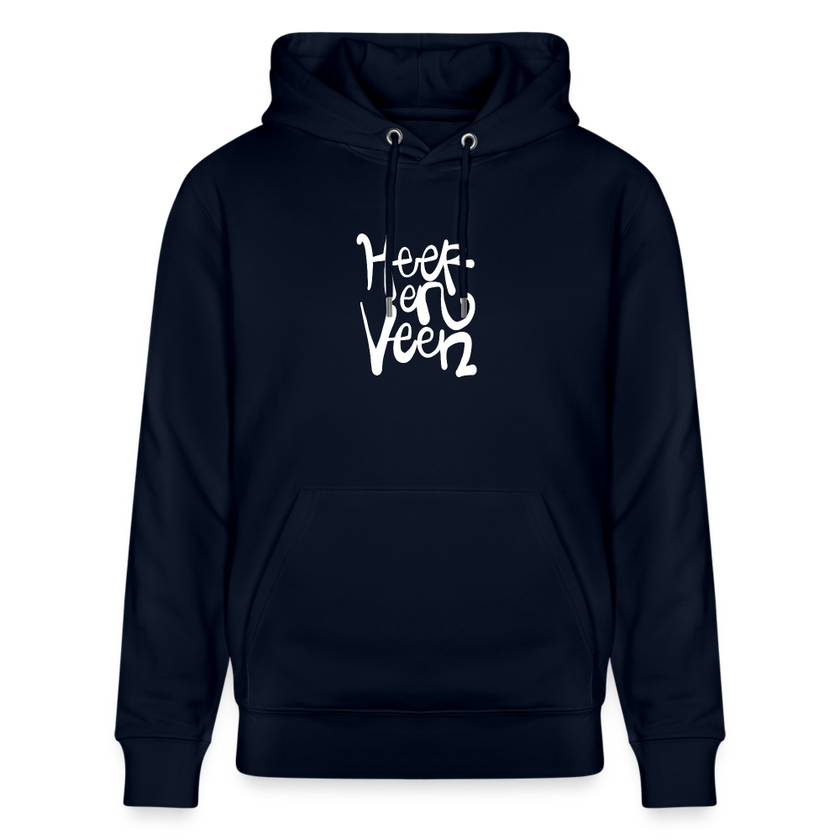 Witte letters Heerenveen trui. Uniseks bio-hoodie. - marine