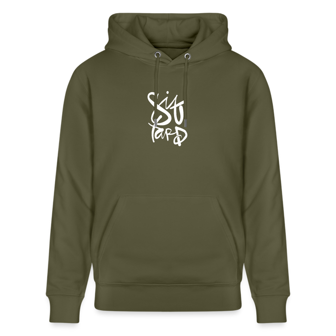 Witte letters Sittard trui. Uniseks bio-hoodie. - kakigroen