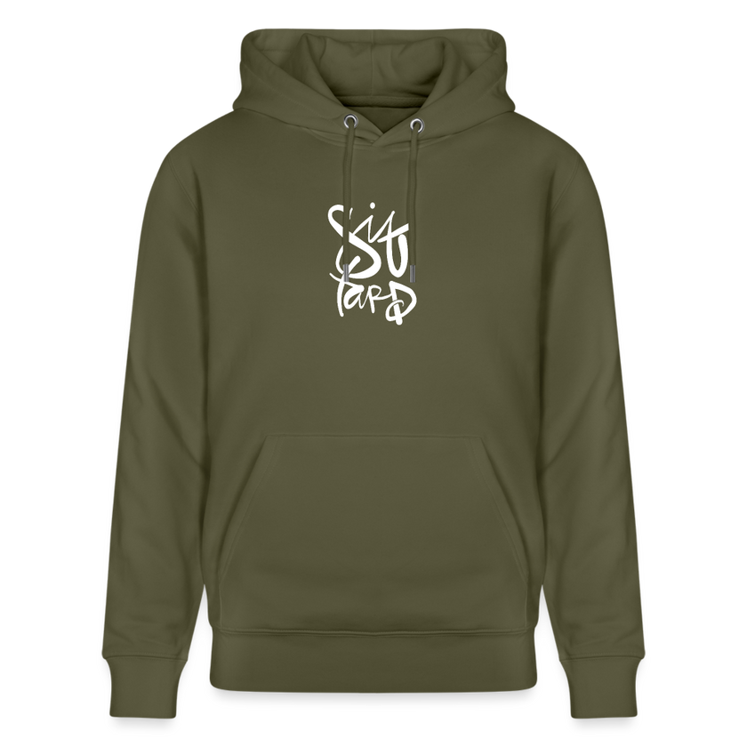 Witte letters Sittard trui. Uniseks bio-hoodie. - kakigroen