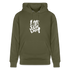 Witte letters Amsterdam trui. Uniseks bio-hoodie. - kakigroen