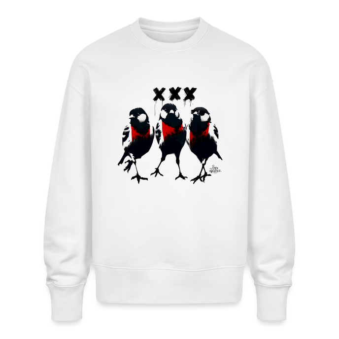 Three cool little birds Amsterdam Uniseks oversize bio-sweater - wit