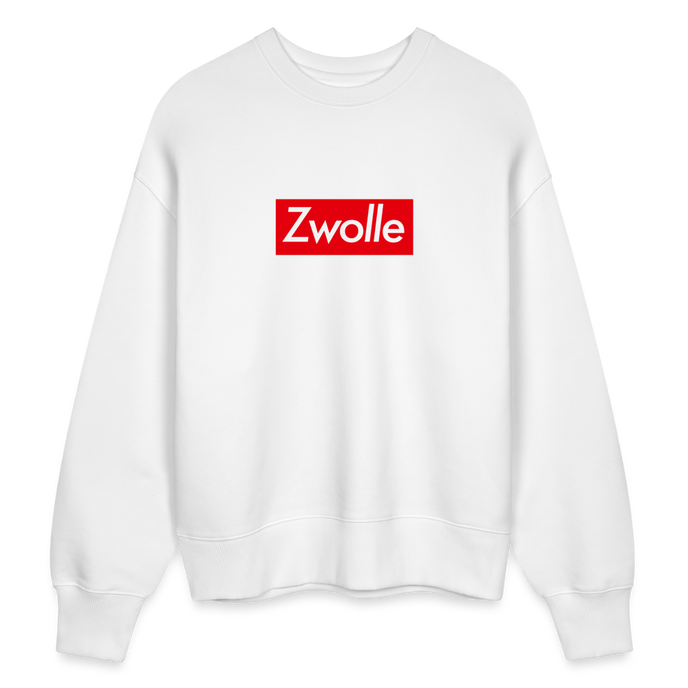 Zwolle trui. Uniseks oversize bio-sweater. - wit