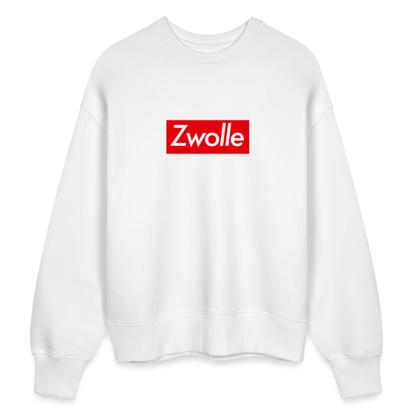 Zwolle trui. Uniseks oversize bio-sweater. - wit