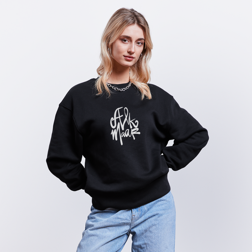 Witte letters Alkmaar trui. Uniseks oversize bio-sweater. - zwart