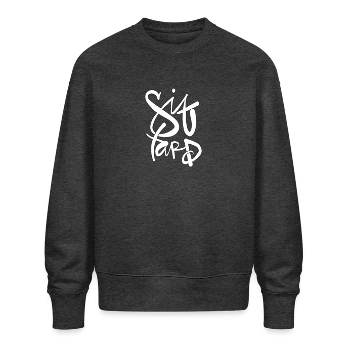 Witte letters Sittard trui. Uniseks oversize bio-sweater. - donkergrijs gemêleerd