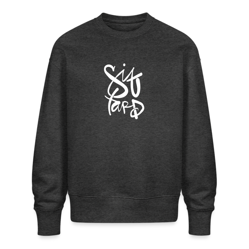 Witte letters Sittard trui. Uniseks oversize bio-sweater. - donkergrijs gemêleerd