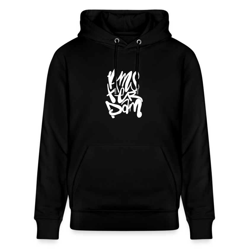 Witte letters Amsterdam trui. Uniseks bio-hoodie. - zwart