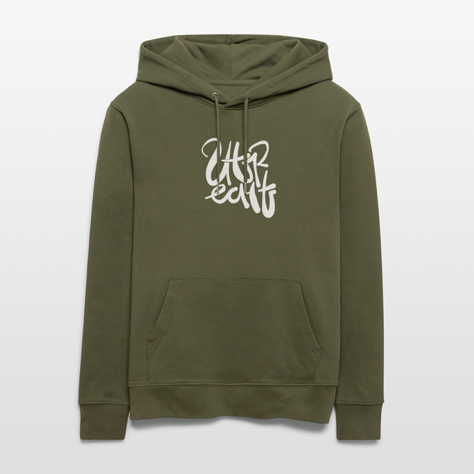 Witte letters Utrecht trui. Uniseks bio-hoodie. - kakigroen