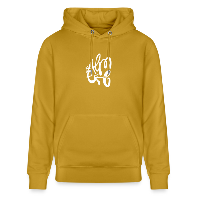 Witte letters Almere trui. Uniseks bio-hoodie. - oker