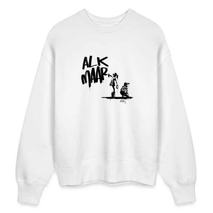 Boefjes Alkmaar. Uniseks oversize bio-sweater. - wit