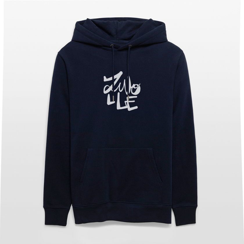 Witte letters Zwolle hoodie. Uniseks bio-hoodie. - marine