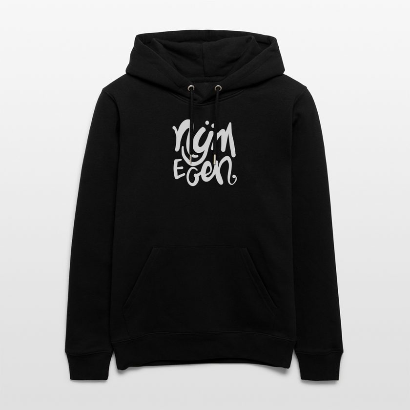 Witte letters Nijmegan trui. Uniseks bio-hoodie. - zwart