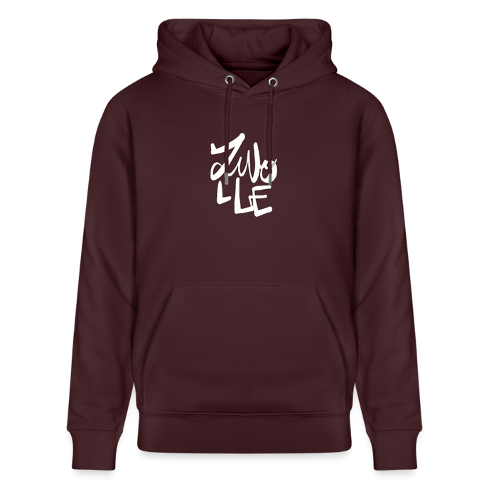 Witte letters Zwolle hoodie. Uniseks bio-hoodie. - maroon