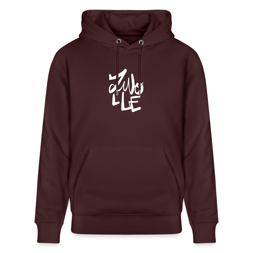 Witte letters Zwolle hoodie. Uniseks bio-hoodie. - maroon