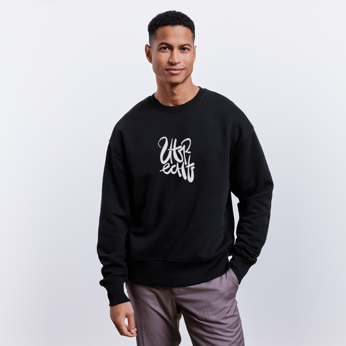 Witte letters Utrecht trui. Uniseks oversize bio-sweater. - zwart