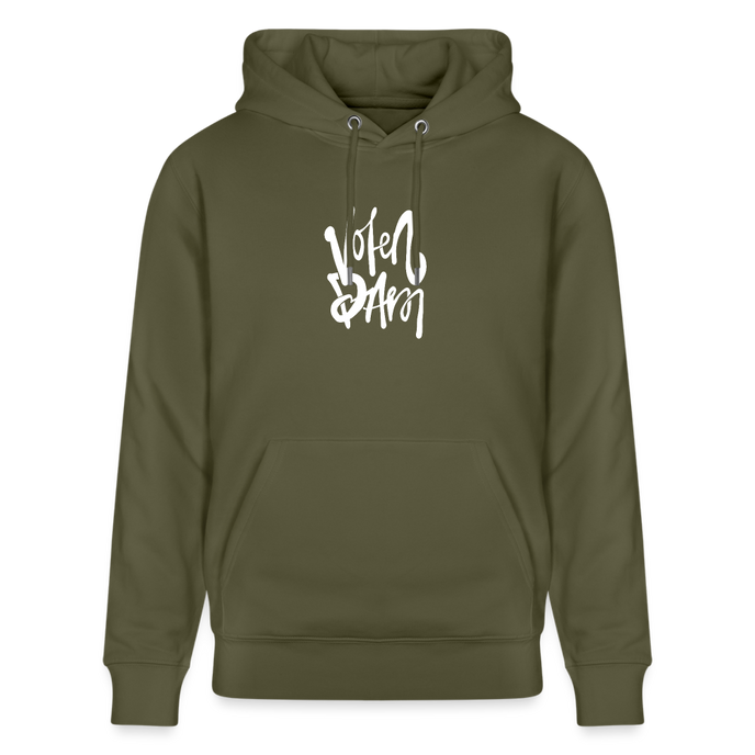 Witte letters Volendam hoodie. Uniseks bio-hoodie. - kakigroen