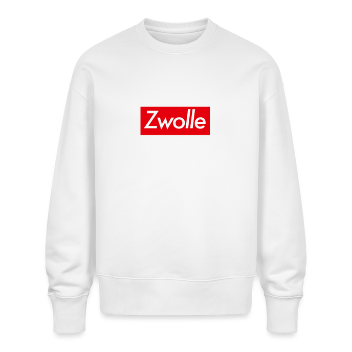 Zwolle trui. Uniseks oversize bio-sweater. - wit