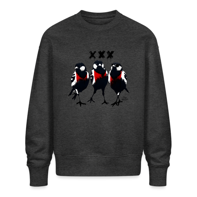 Three cool little birds Amsterdam Uniseks oversize bio-sweater - donkergrijs gemêleerd