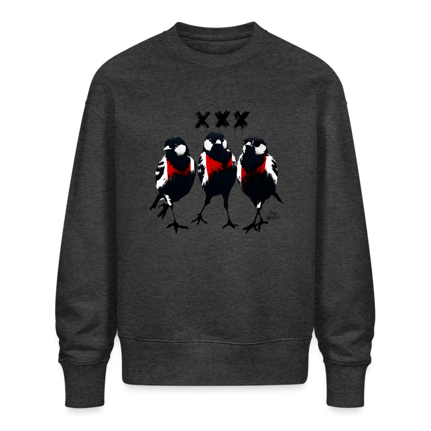 Three cool little birds Amsterdam Uniseks oversize bio-sweater - donkergrijs gemêleerd