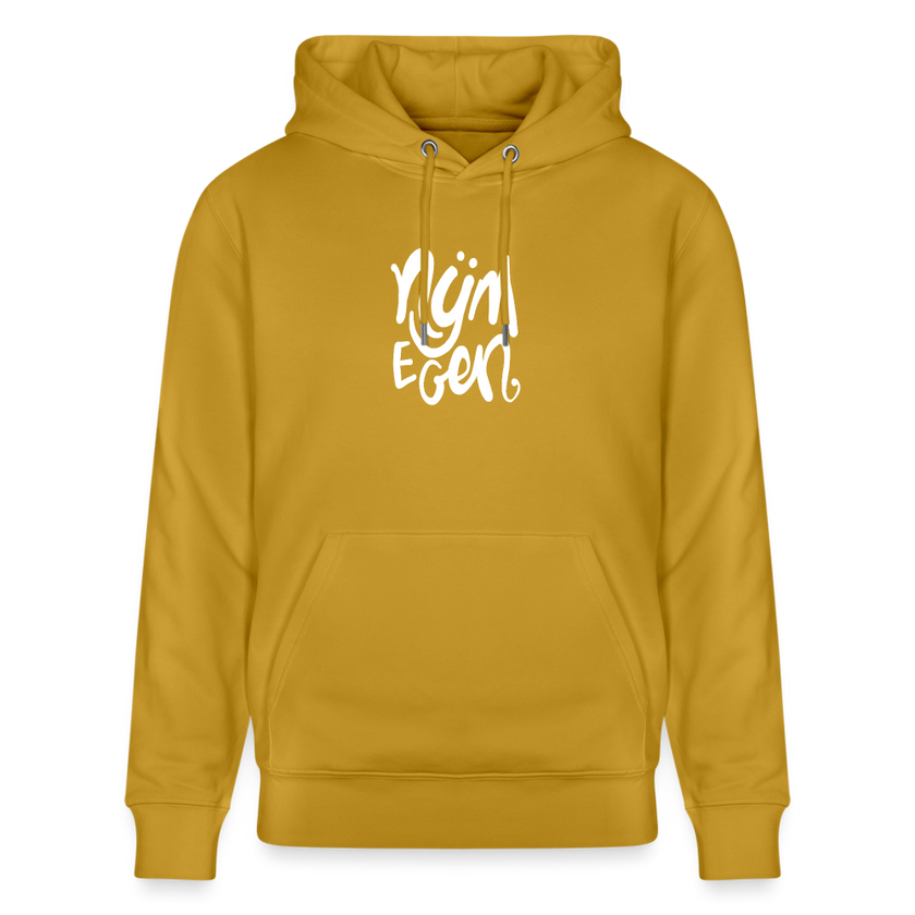 Witte letters Nijmegan trui. Uniseks bio-hoodie. - oker