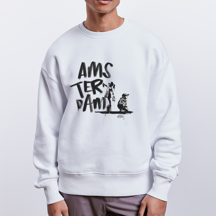 Boefjes Amsterdam. Uniseks oversize bio-sweater - wit