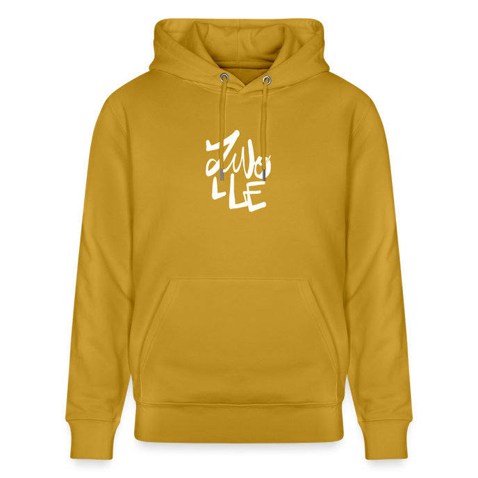 Witte letters Zwolle hoodie. Uniseks bio-hoodie. - oker