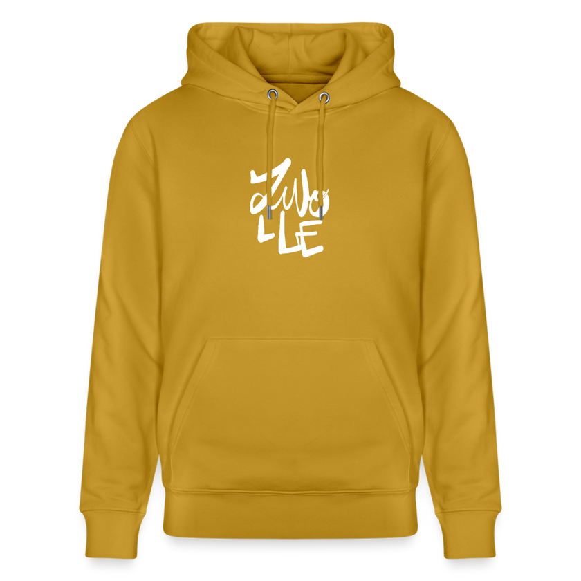 Witte letters Zwolle hoodie. Uniseks bio-hoodie. - oker