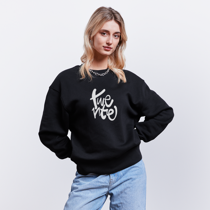 Witte letters Twente trui. Uniseks oversize bio-sweater. - zwart