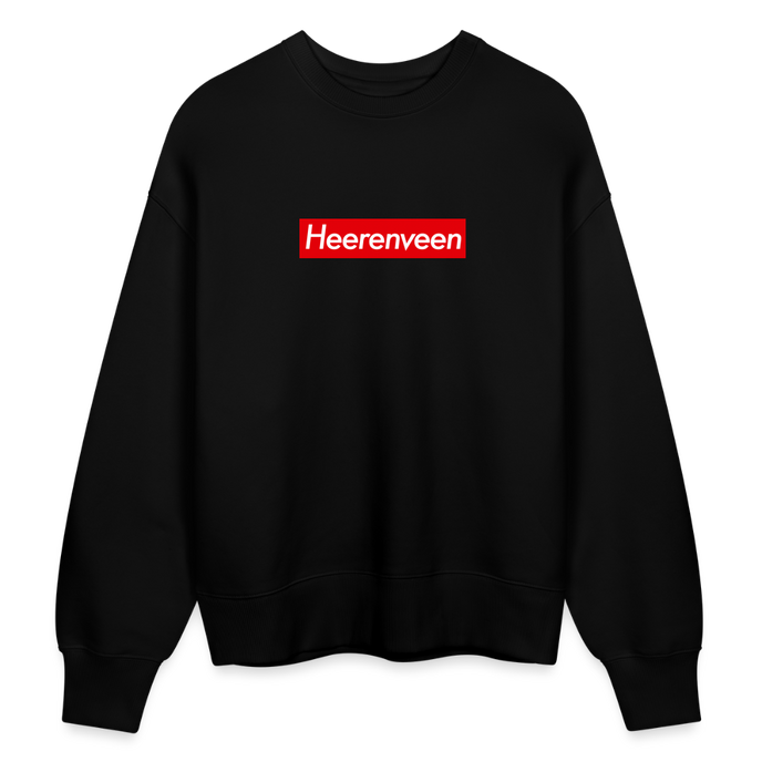 Heerenveen trui. Uniseks oversize bio-sweater. - zwart