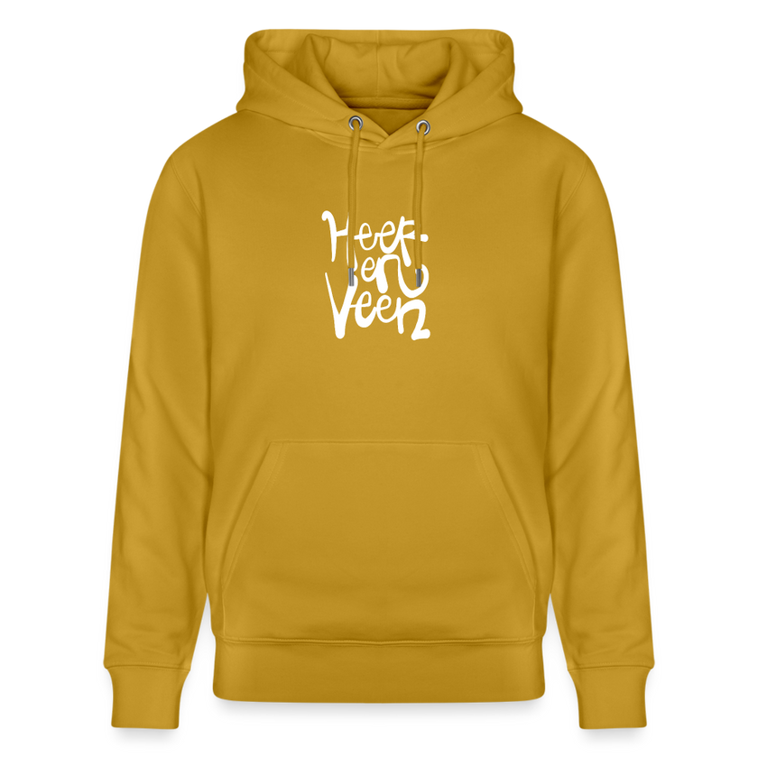 Witte letters Heerenveen trui. Uniseks bio-hoodie. - oker