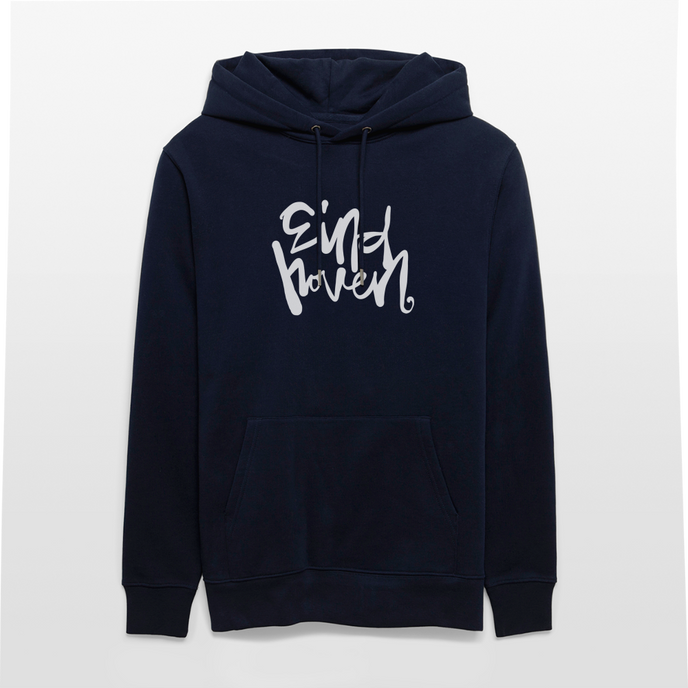 Witte letters Eindhoven trui. Uniseks bio-hoodie. - marine