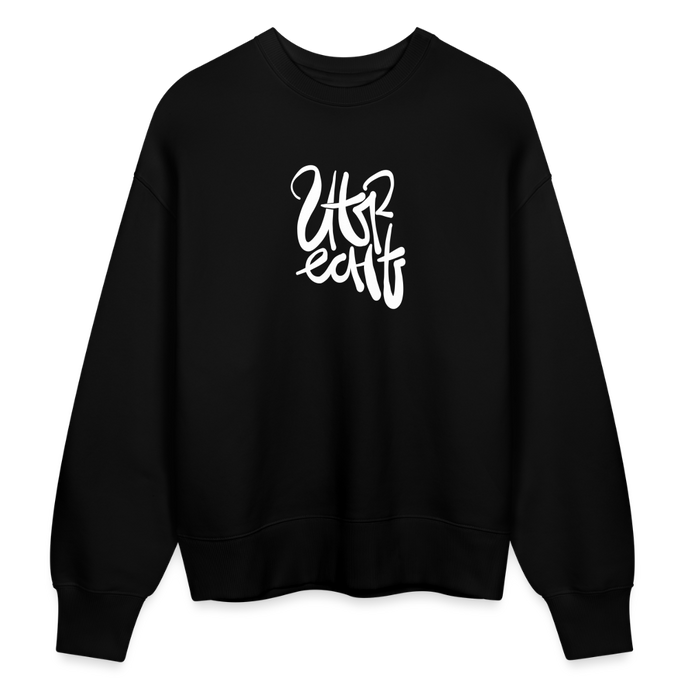 Witte letters Utrecht trui. Uniseks oversize bio-sweater. - zwart