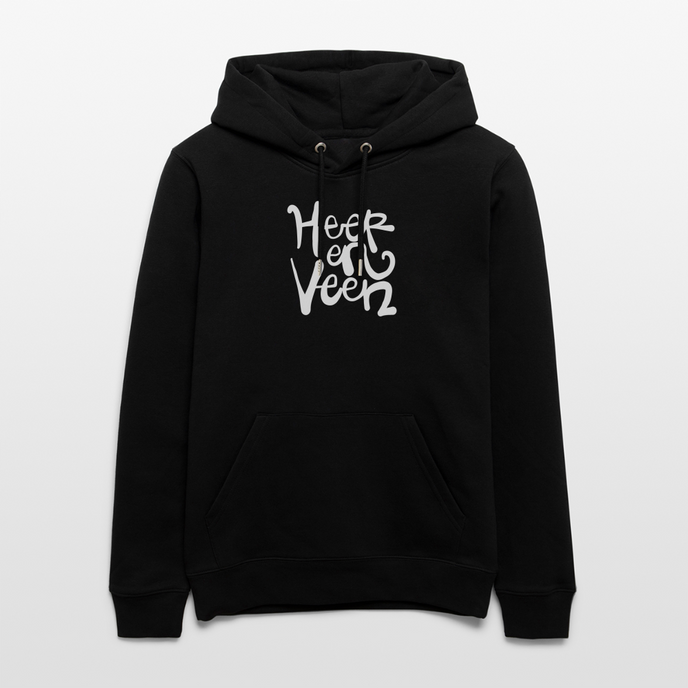 Witte letters Heerenveen trui. Uniseks bio-hoodie. - zwart