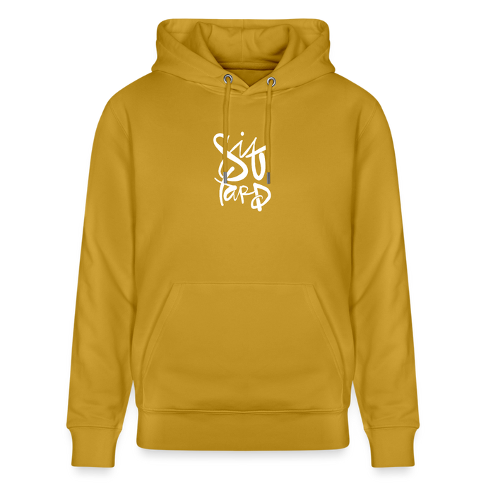 Witte letters Sittard trui. Uniseks bio-hoodie. - oker