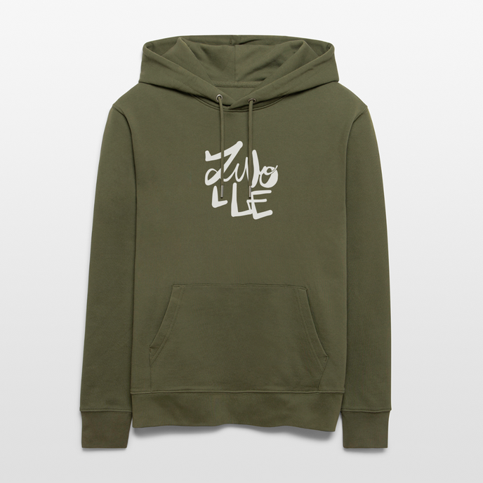 Witte letters Zwolle hoodie. Uniseks bio-hoodie. - kakigroen