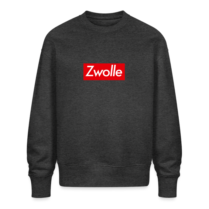 Zwolle trui. Uniseks oversize bio-sweater. - donkergrijs gemêleerd