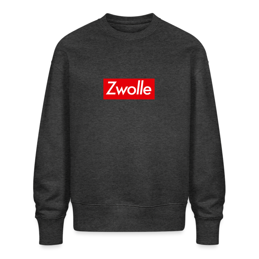 Zwolle trui. Uniseks oversize bio-sweater. - donkergrijs gemêleerd