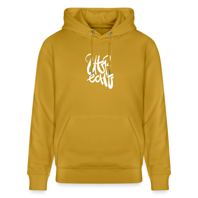 Witte letters Utrecht trui. Uniseks bio-hoodie. - oker