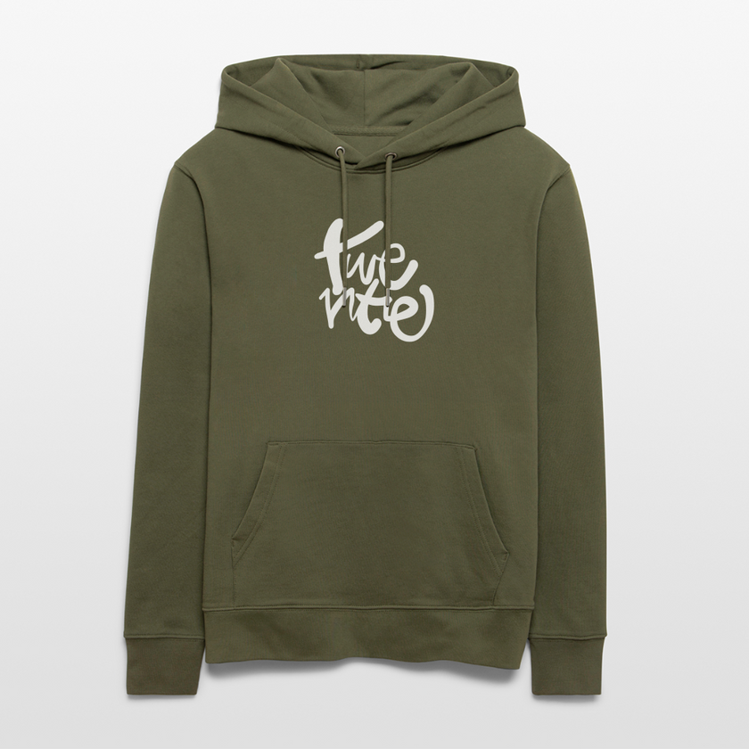 Witte letters Twente trui. Uniseks bio-hoodie. - kakigroen