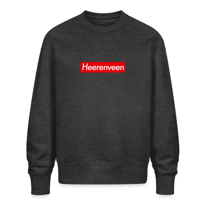 Heerenveen trui. Uniseks oversize bio-sweater. - donkergrijs gemêleerd