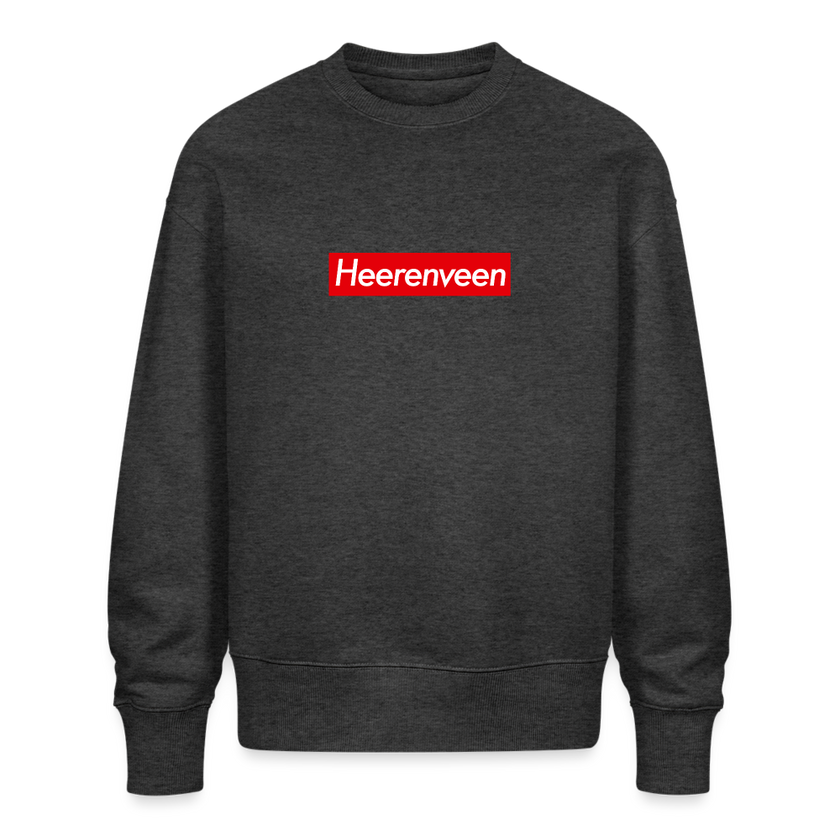 Heerenveen trui. Uniseks oversize bio-sweater. - donkergrijs gemêleerd