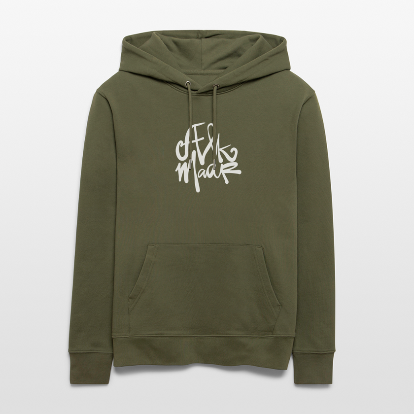 Witte letters Alkmaar trui. Uniseks bio-hoodie. - kakigroen