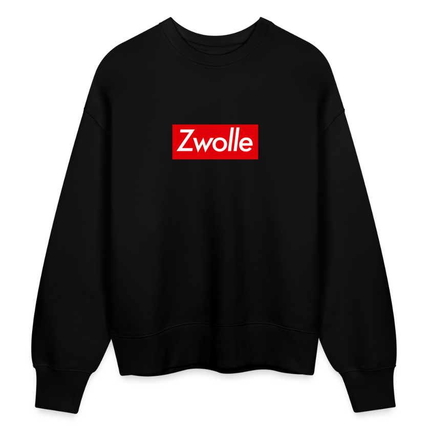 Zwolle trui. Uniseks oversize bio-sweater. - zwart