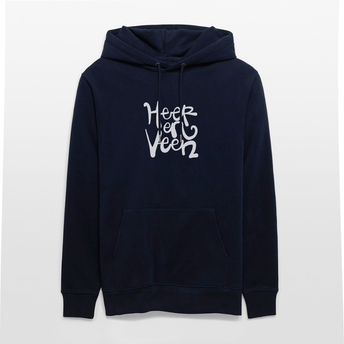 Witte letters Heerenveen trui. Uniseks bio-hoodie. - marine