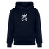 Witte letters Almelo trui. Uniseks bio-hoodie. - marine